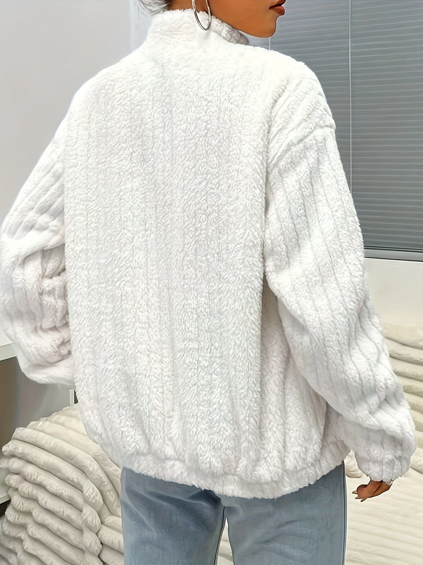 WW | Zippered Teddy Jacket with Ribbing and Long Sleeves