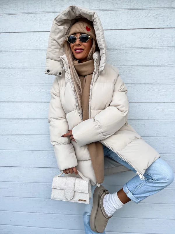 WW | Damen Pufferjacke - Stepp-Langjacke - Mit Kapuze Hoher Kragen - Warm Isoliert