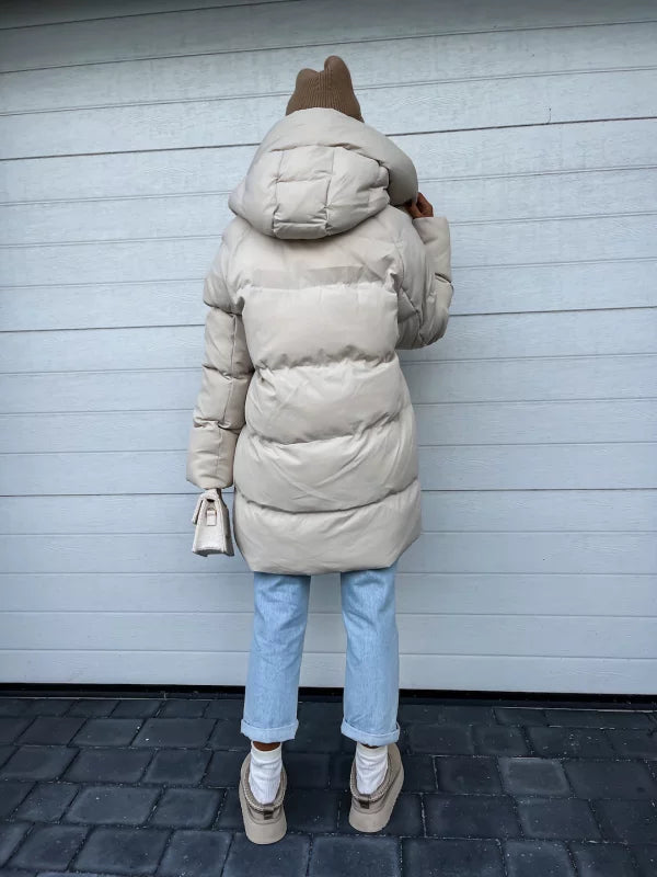 WW | Damen Pufferjacke - Stepp-Langjacke - Mit Kapuze Hoher Kragen - Warm Isoliert