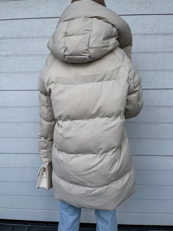 WW | Damen Pufferjacke - Stepp-Langjacke - Mit Kapuze Hoher Kragen - Warm Isoliert