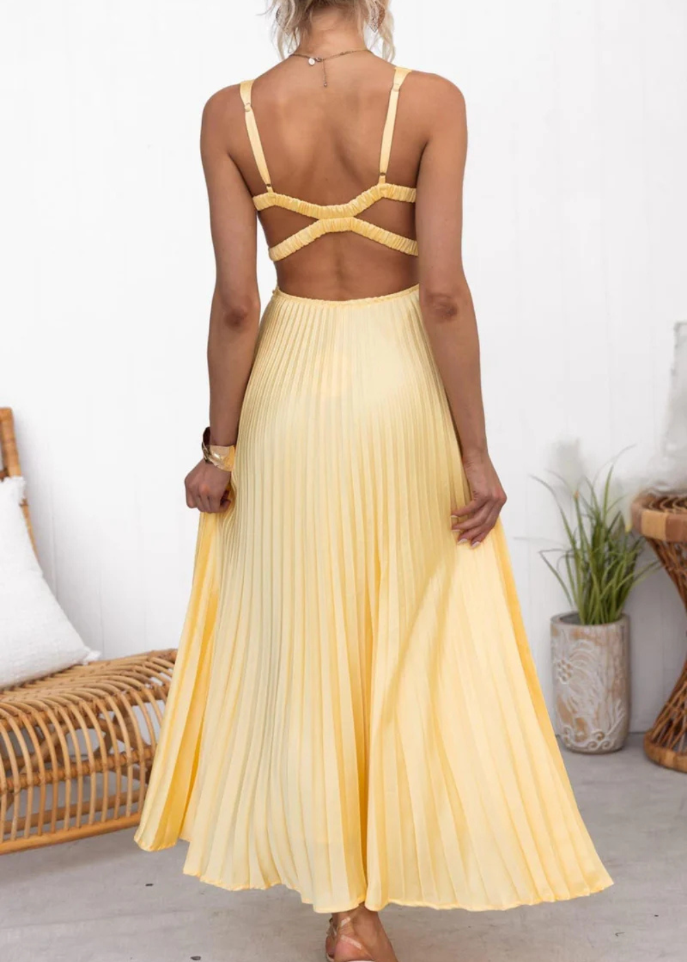 Mabel - Pleated V-Neck Maxi Dress