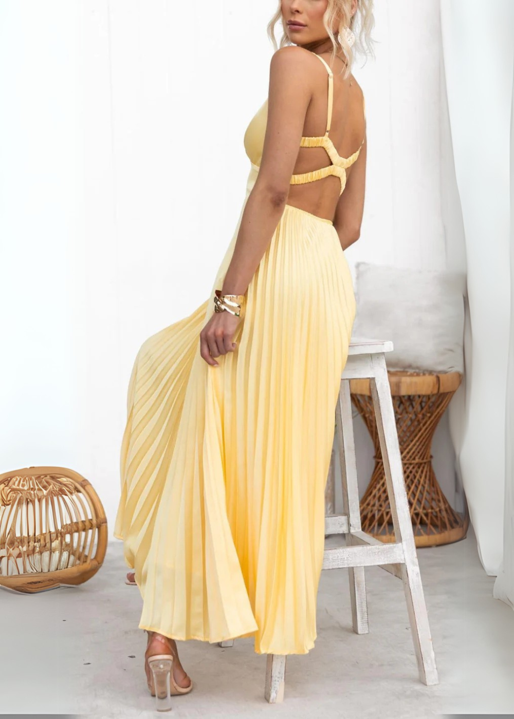 Mabel - Pleated V-Neck Maxi Dress