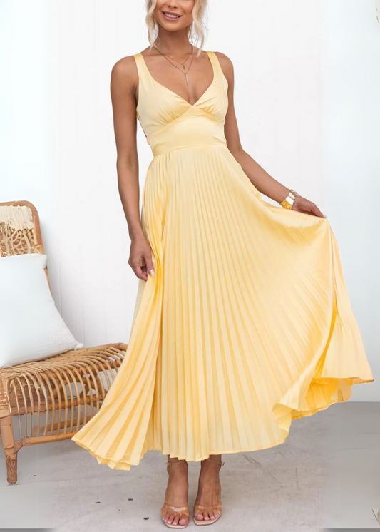 Mabel - Pleated V-Neck Maxi Dress