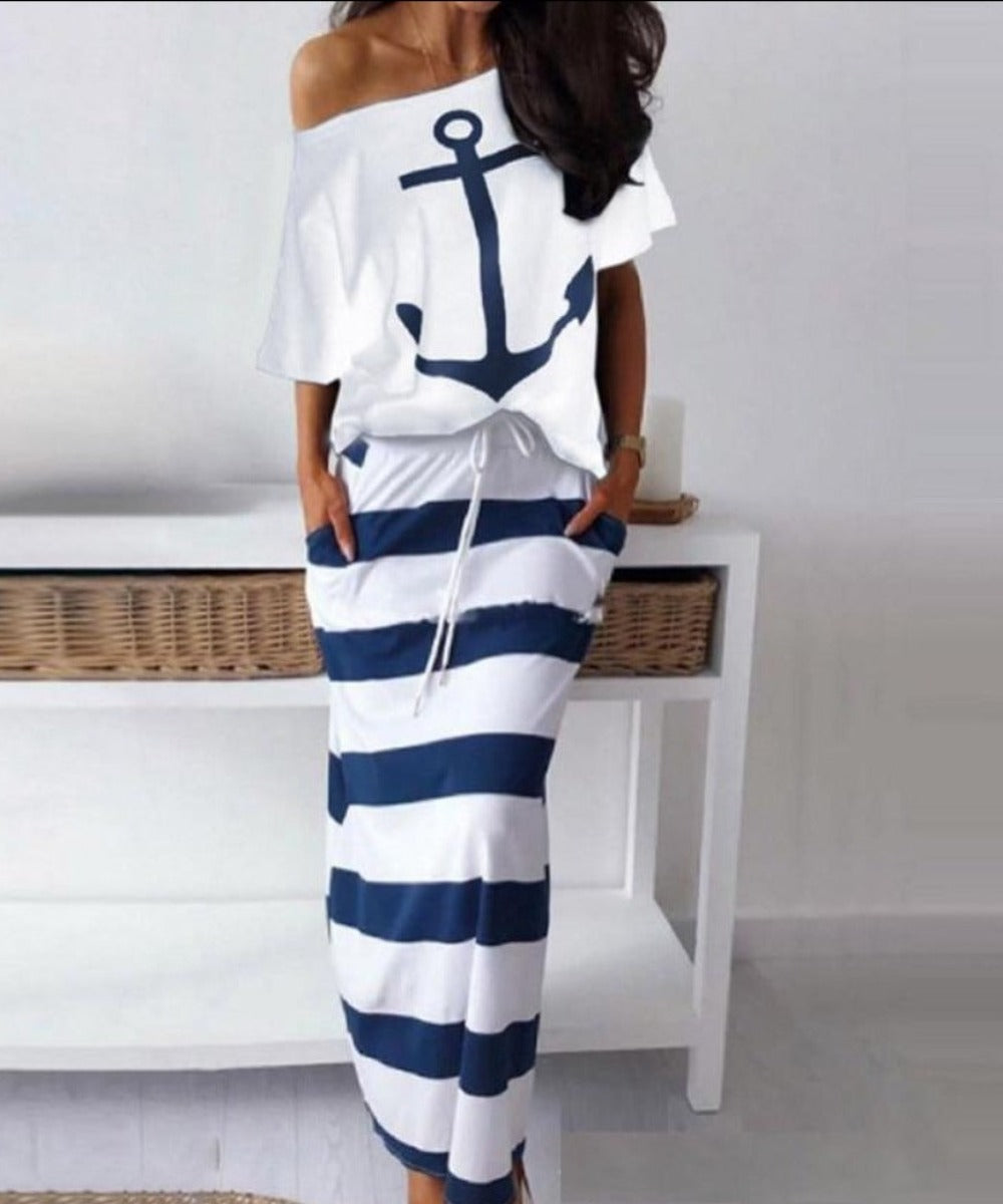 WW | Off Shoulder Top Und Rock Kleid Batwing Ärmel