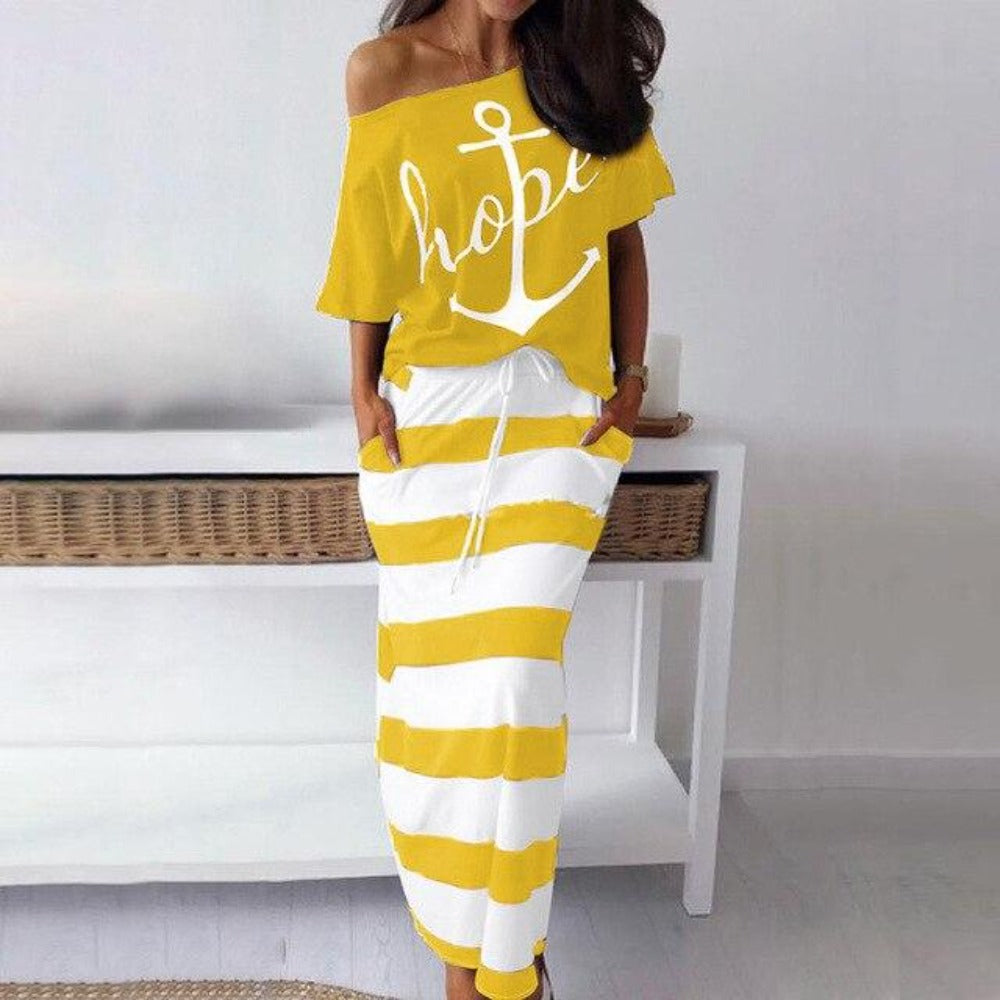 WW | Off Shoulder Top Und Rock Kleid Batwing Ärmel