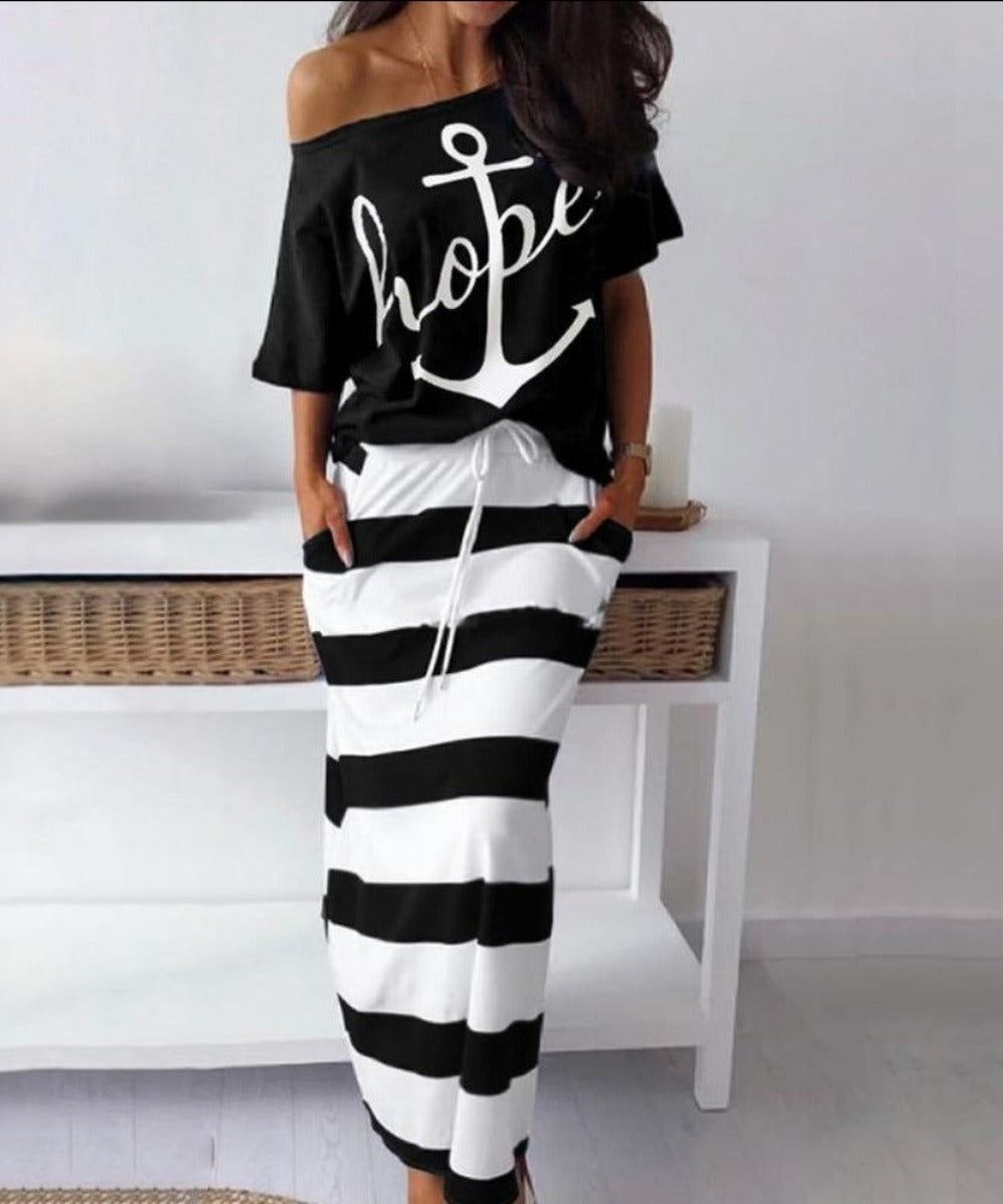 WW | Off Shoulder Top Und Rock Kleid Batwing Ärmel