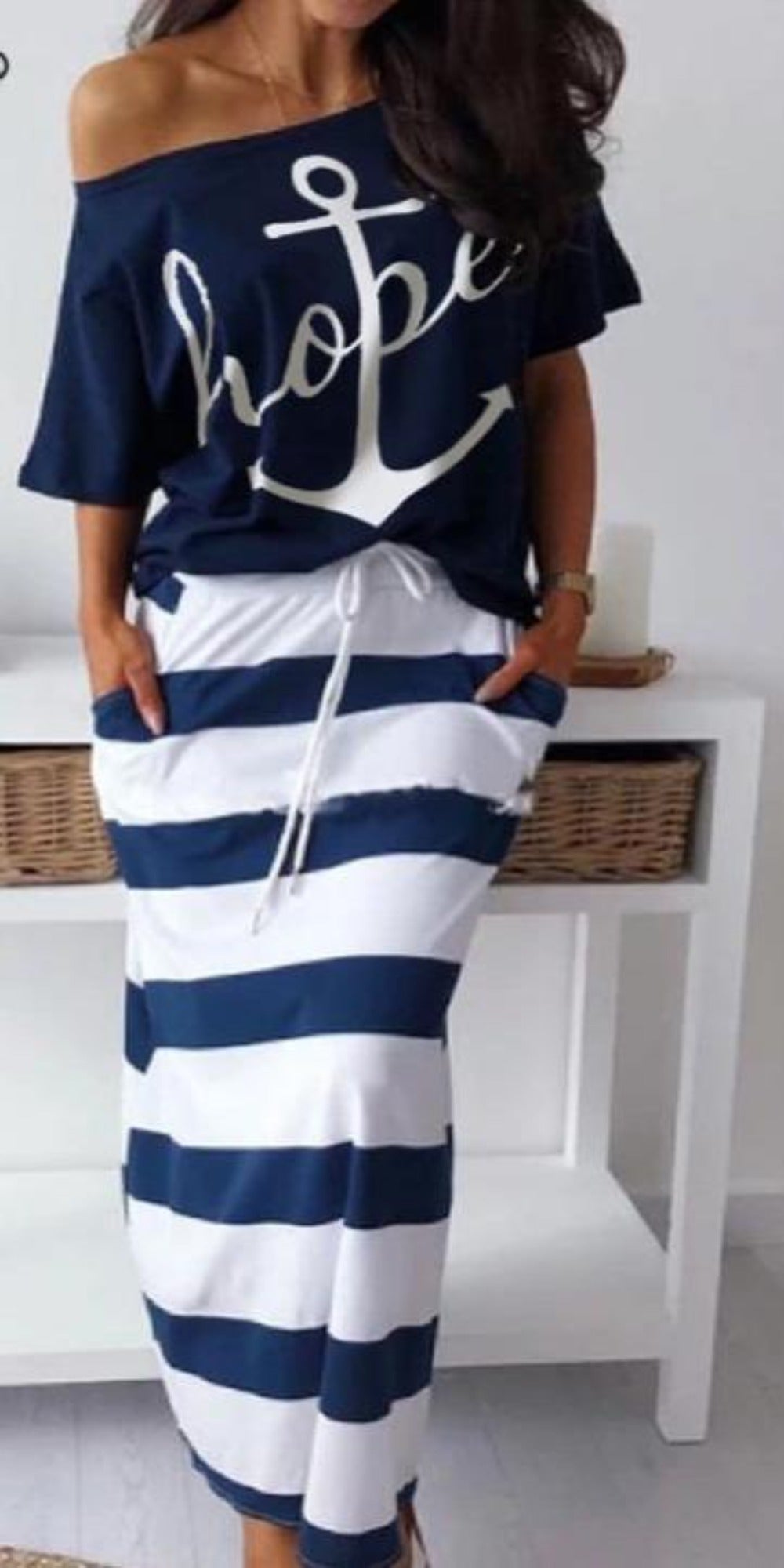 WW | Off Shoulder Top Und Rock Kleid Batwing Ärmel