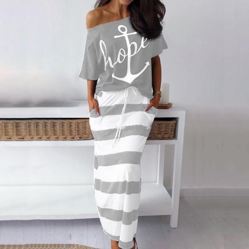 WW | Off Shoulder Top Und Rock Kleid Batwing Ärmel