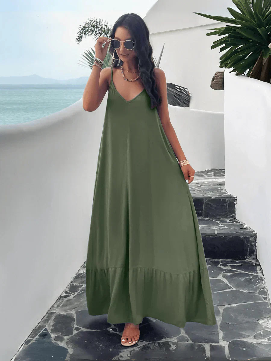 Rosenda – Maxikleid mit Taschen und Olivendesign