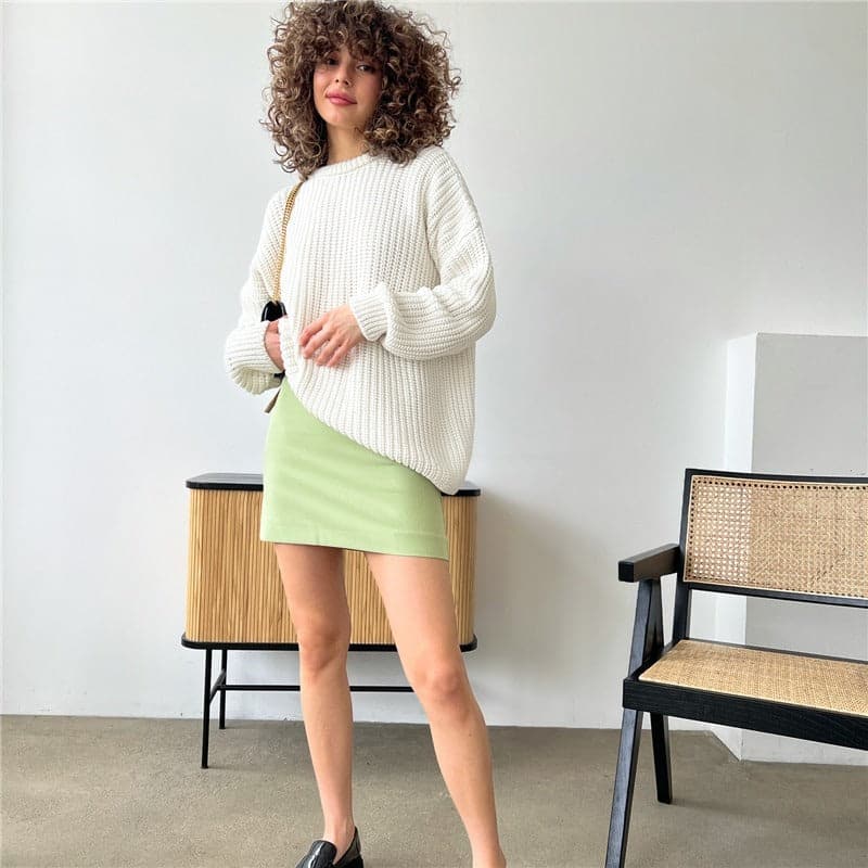 WW | Strickpullover Übergroß Fit Rippstrick Langärmliger Rundhalsausschnitt