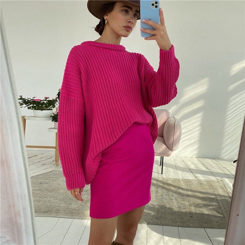 WW | Strickpullover Übergroß Fit Rippstrick Langärmliger Rundhalsausschnitt