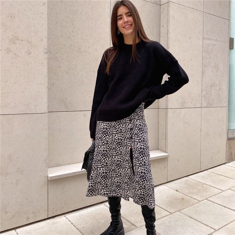 WW | Strickpullover Übergroß Fit Rippstrick Langärmliger Rundhalsausschnitt