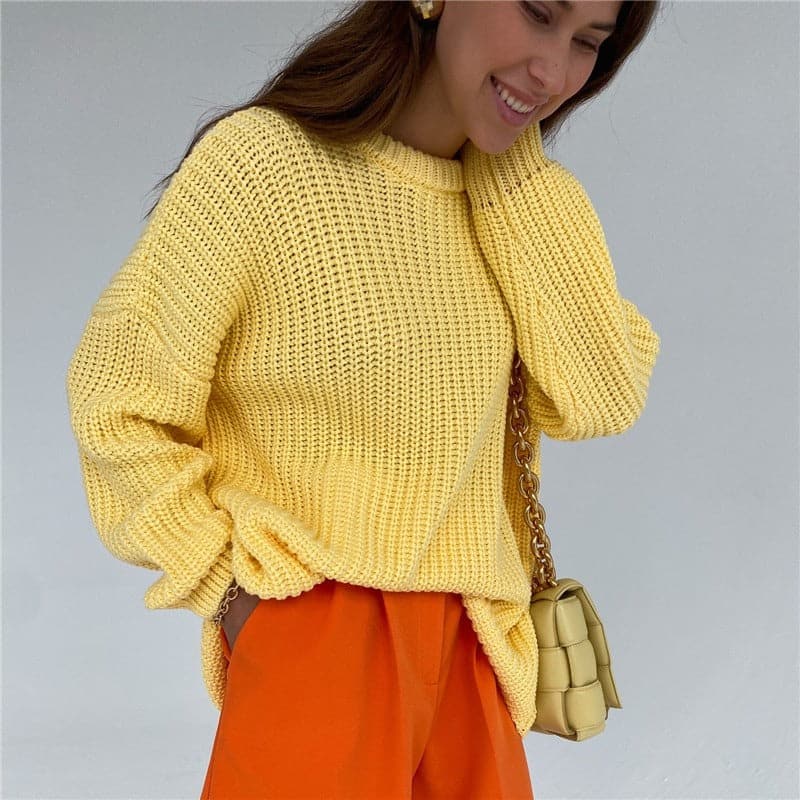 WW | Strickpullover Übergroß Fit Rippstrick Langärmliger Rundhalsausschnitt