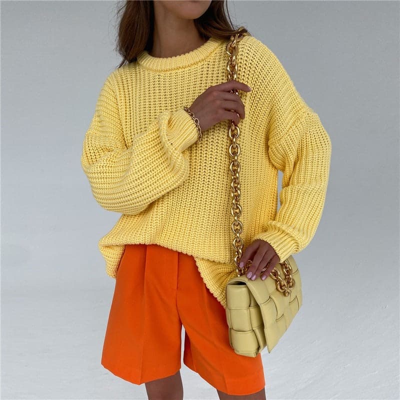 WW | Strickpullover Übergroß Fit Rippstrick Langärmliger Rundhalsausschnitt