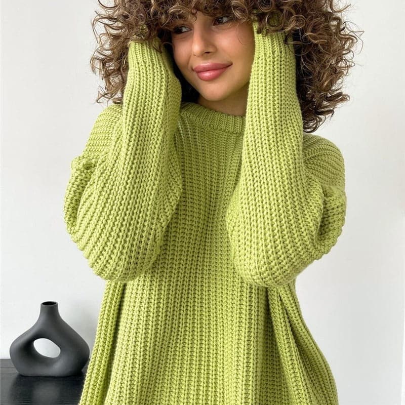 WW | Strickpullover Übergroß Fit Rippstrick Langärmliger Rundhalsausschnitt