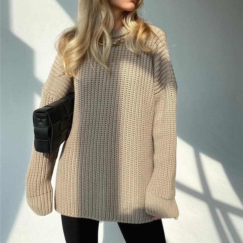 WW | Strickpullover Übergroß Fit Rippstrick Langärmliger Rundhalsausschnitt