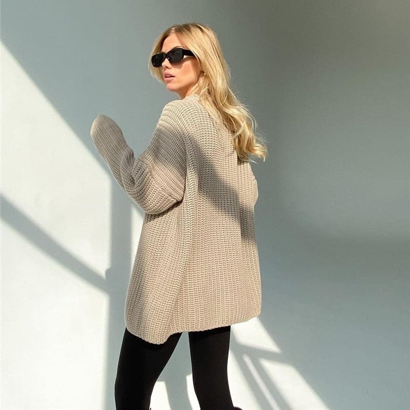 WW | Strickpullover Übergroß Fit Rippstrick Langärmliger Rundhalsausschnitt