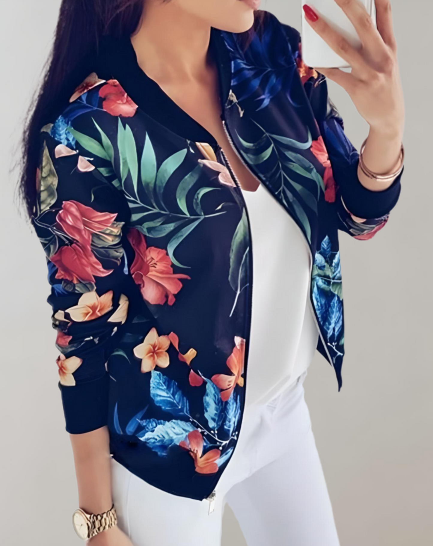 WW | Women's Short-Sleeved Jacket with Floral Pattern