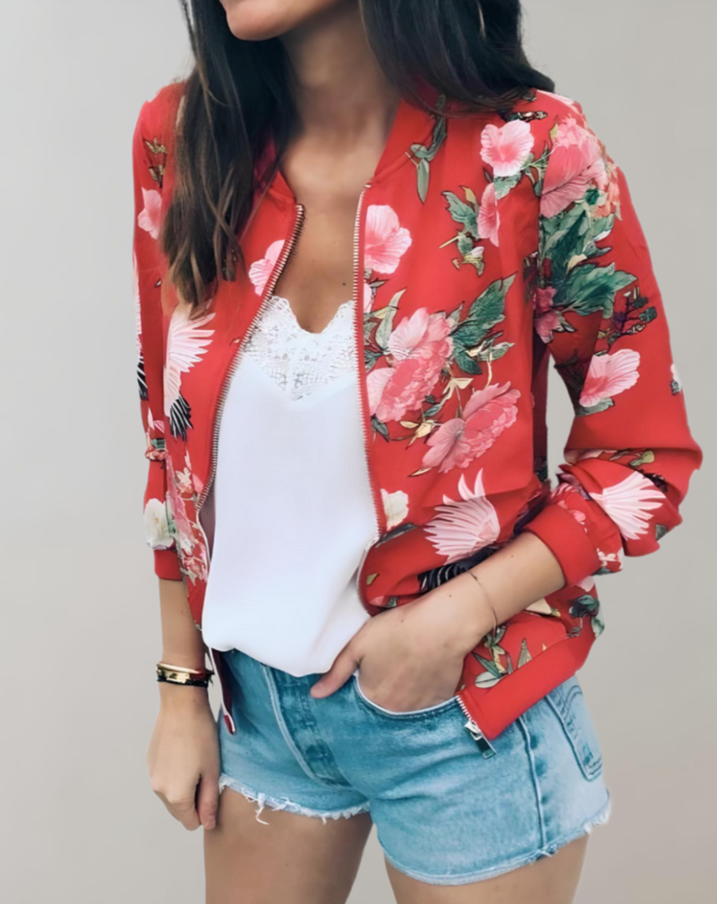 WW | Women's Short-Sleeved Jacket with Floral Pattern
