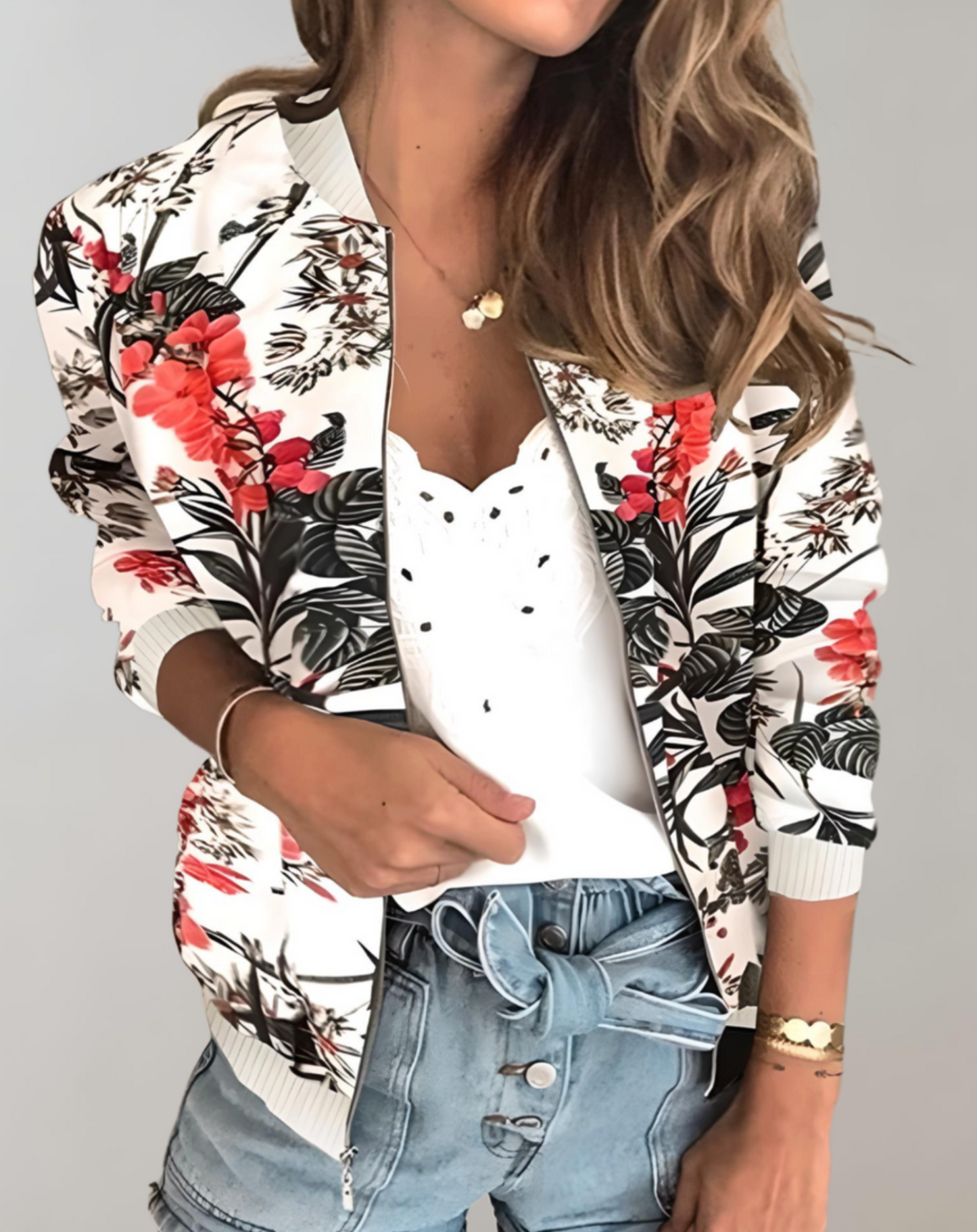 WW | Women's Short-Sleeved Jacket with Floral Pattern