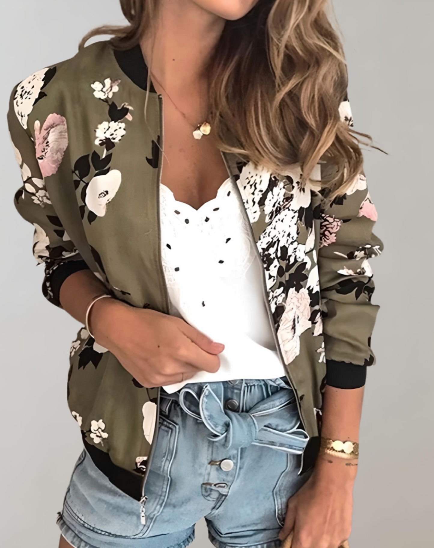 WW | Women's Short-Sleeved Jacket with Floral Pattern