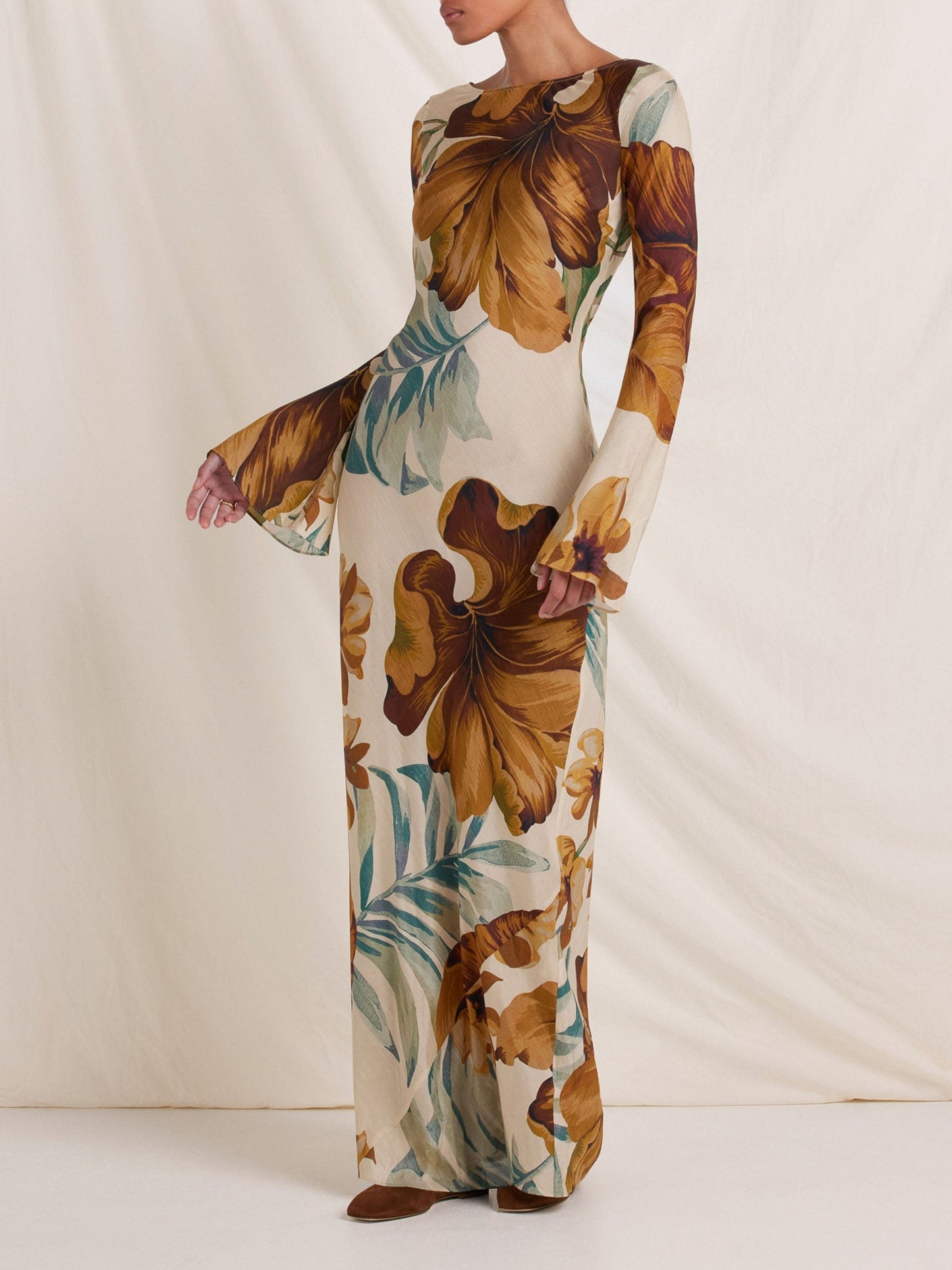 Maxi dress with hand-drawn botanical motifs