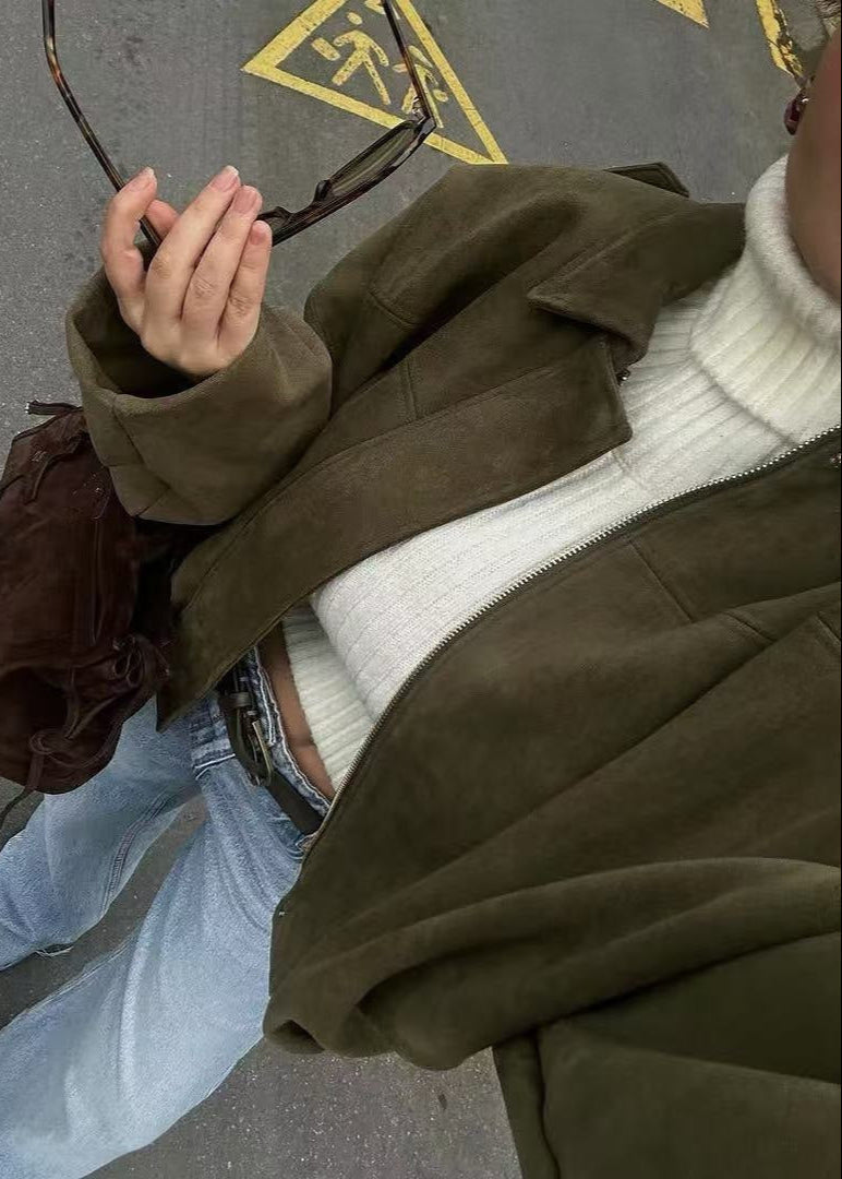 WW | Übergroße Wildleder Zip-Jacke