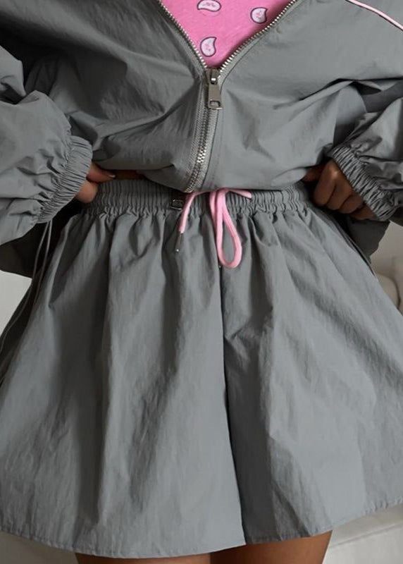 WW | Windbreaker Set – Oversized Zip-Up Jacket & High-Waisted Shorts