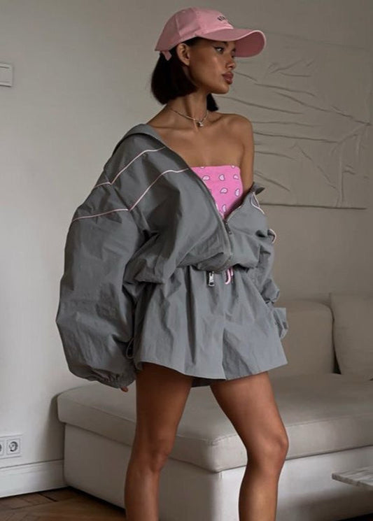 WW | Windbreaker Set – Übergroße Zip-Jacke & Hochbund-Shorts