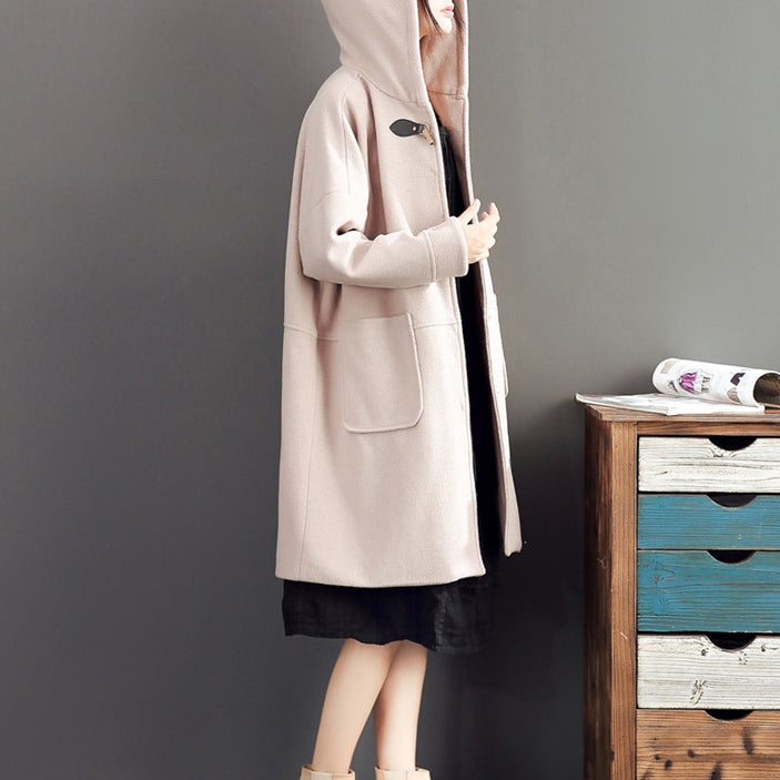 WW | Casual Long-Sleeved Long Outerwear Baggy Loose Hooded Solid Color Trench Coats