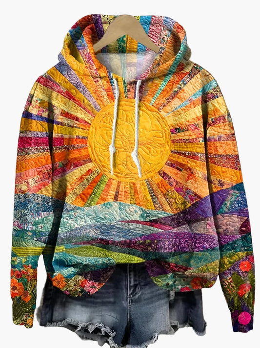 WW | Hoodie mit Sonnenaufgang-Design, Boho Stil, Freizeit Pullover für Alltag und Festival