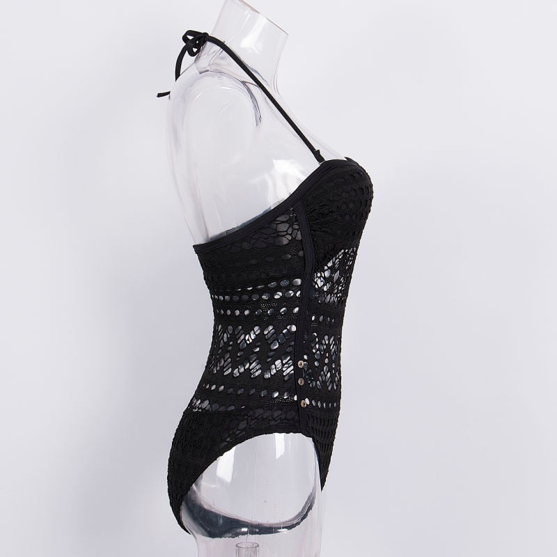 WW | Schwarzes Einteiler Hohes Badeanzug