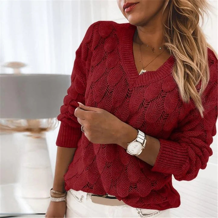 WW - Damen V-Ausschnitt Kabelstrickpullover