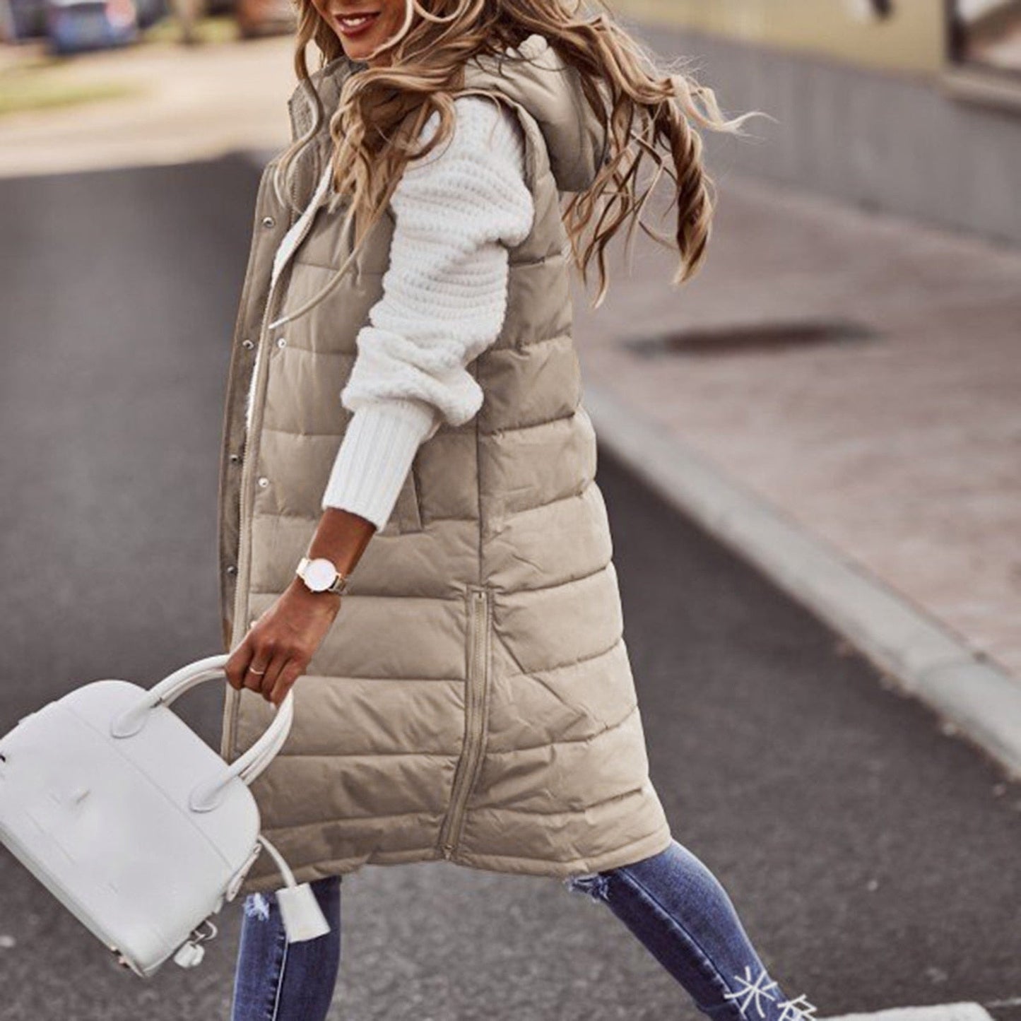 WW - Long Padded Gilet with Hood