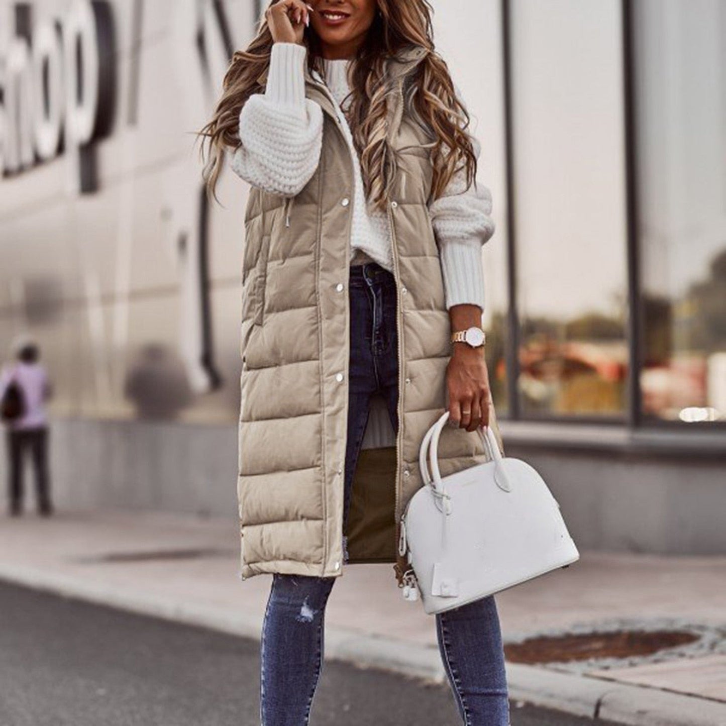 WW - Long Padded Gilet with Hood