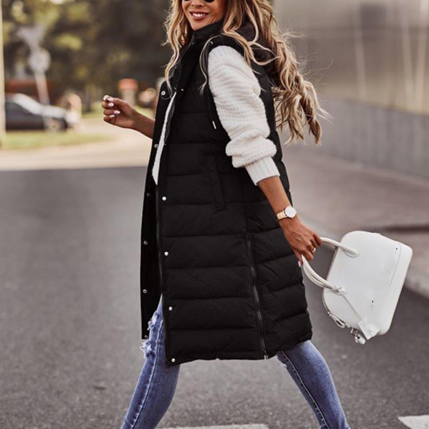 WW - Long Padded Gilet with Hood