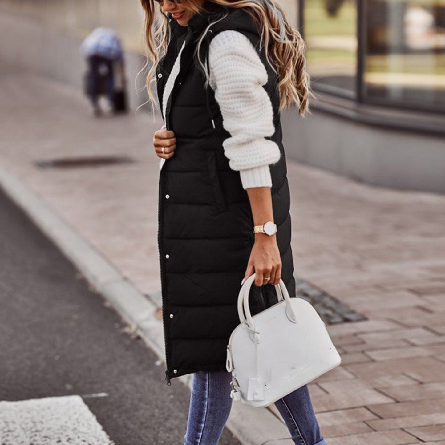 WW - Long Padded Gilet with Hood