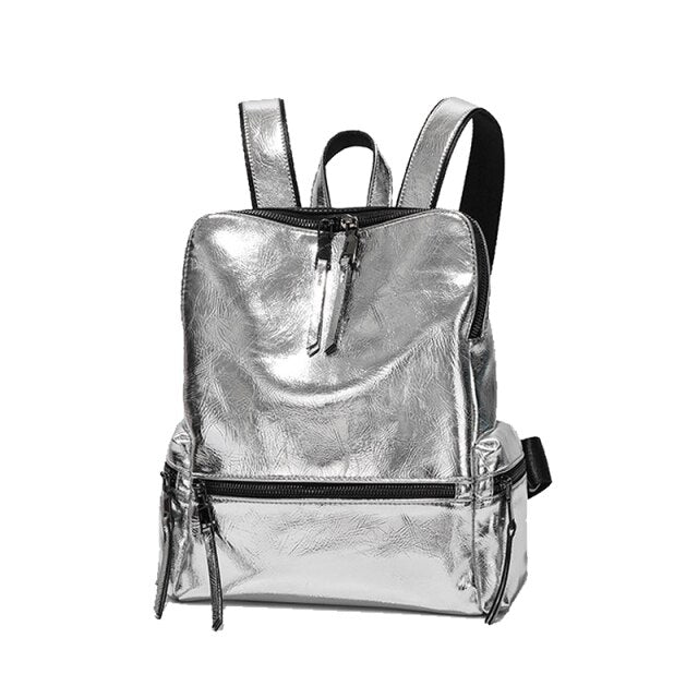 WW | Backpack - Silver - High-Quality Leather with Polyester Lining