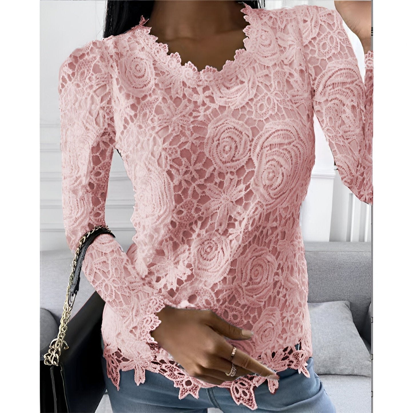 WW | Elegant Lace Blouse with Long Sleeves