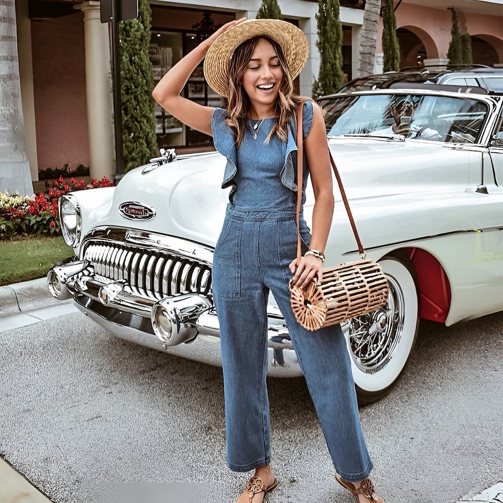 DenimDynasty™ - Open-Back Denim Jumpsuit