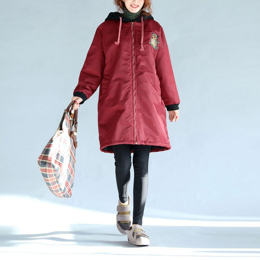 WW | dicke warme Reißverschluss-Trenchcoats Oversize-Prints langärmlige kapuzen Winteroutfits