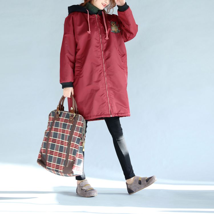 WW | Thick Warm Zipper Trench Coats Oversized Prints Long Sleeve Hooded Winter Outfits