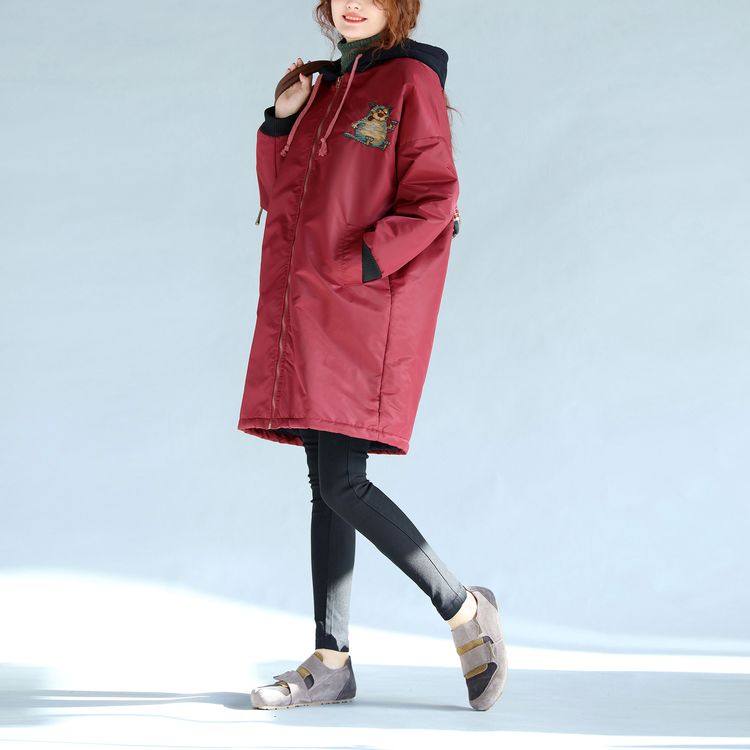 WW | Thick Warm Zipper Trench Coats Oversized Prints Long Sleeve Hooded Winter Outfits