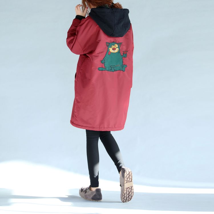 WW | Thick Warm Zipper Trench Coats Oversized Prints Long Sleeve Hooded Winter Outfits