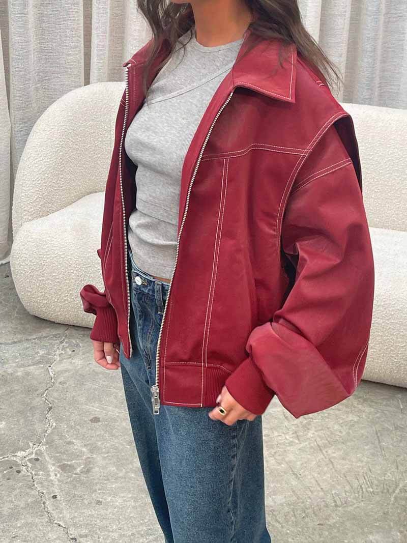 WW | Übergröße Faux-Leder Bomber