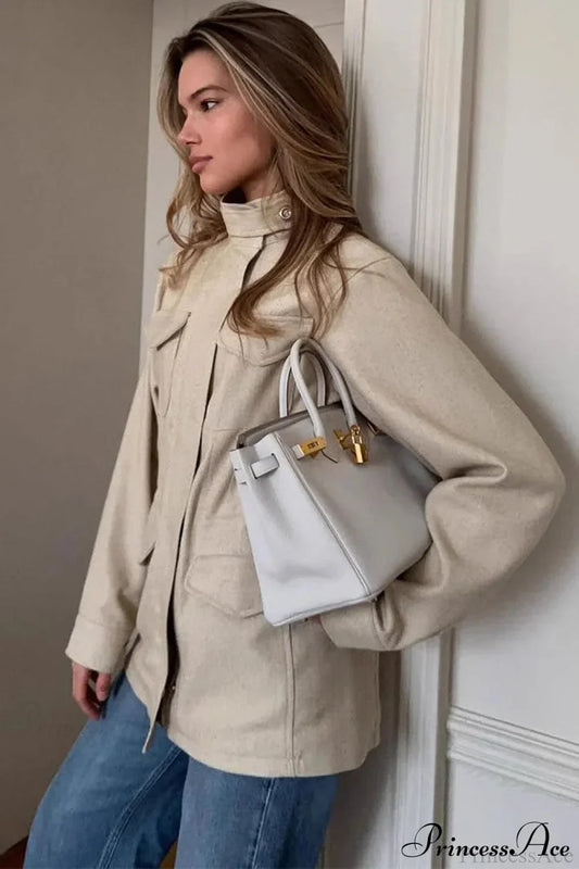 WW | Unifarbener Kragen Elastischer Taillenumfang Langarm Trenchcoat