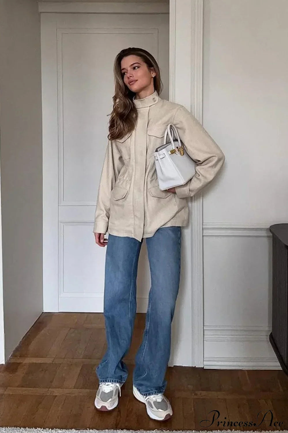 WW | Unifarbener Kragen Elastischer Taillenumfang Langarm Trenchcoat