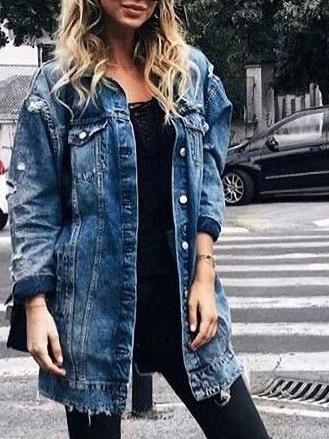 WW | Ripped Boyfriend Lange Denim Jacke