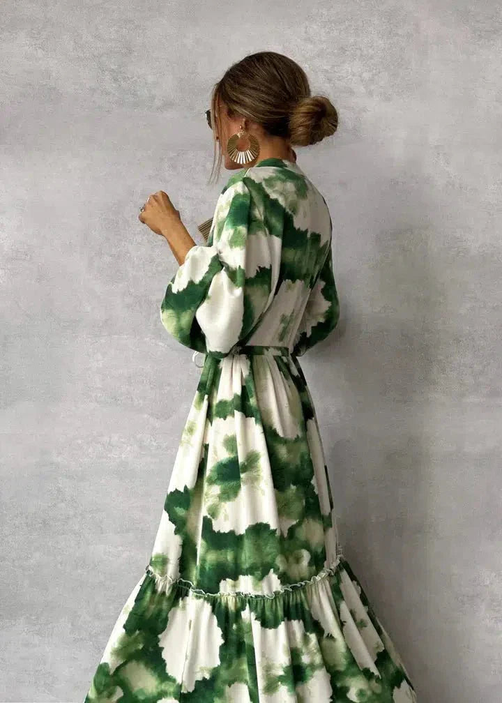 WW | Maxi Kleid Damen Lange Ärmel Vausschnitt Elegantes und Fließendes Design