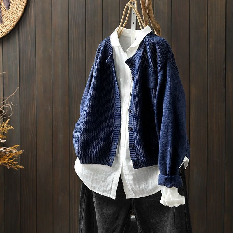 WW | Strickjacke Geknüpfte Weiche Qualität Lockerer Schnitt Knopfverschluss Mit Langen Ärmeln